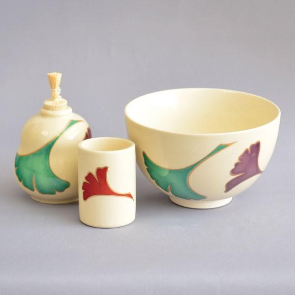 茶箱用茶碗 茶道具 加藤昌山 作 茶箱用 銀杏茶碗 三点セット : 茶道具