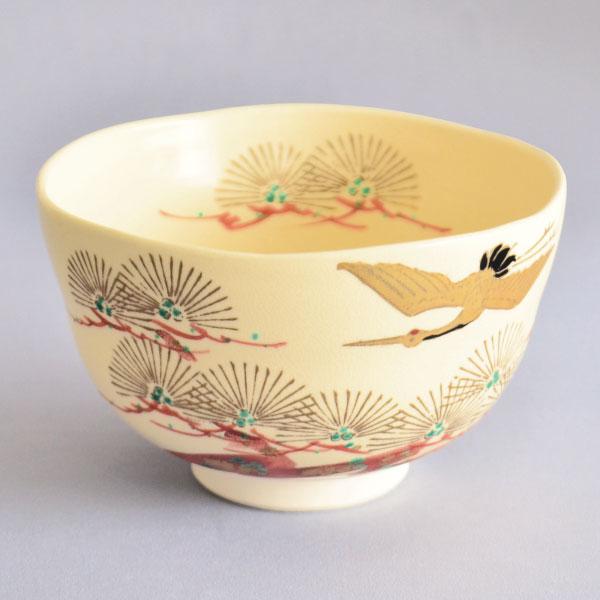 茶碗 茶道具 小栗靖芳 作 金彩色絵松鶴 茶碗 : 茶道具専門店 (有)菊池