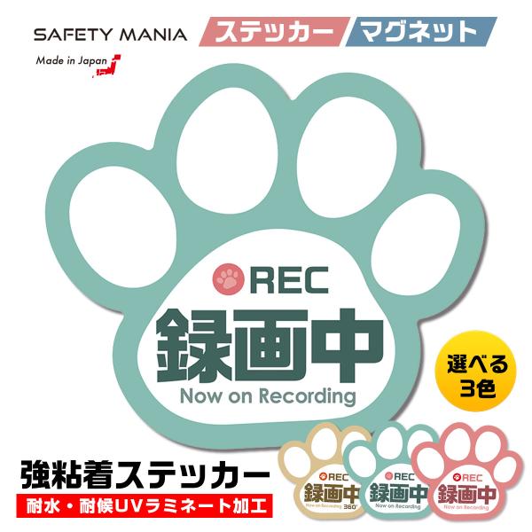 【かわいく抑止！肉球デザイン ドラレコ録画中 ステッカー（シールタイプ）】かわいい肉球デザインの「録画中」ステッカー（シールタイプ）です。後続車に注意を促し、悪質なあおり運転や追突事故を抑止する効果があります。愛犬・愛猫家、ペットを飼われて...