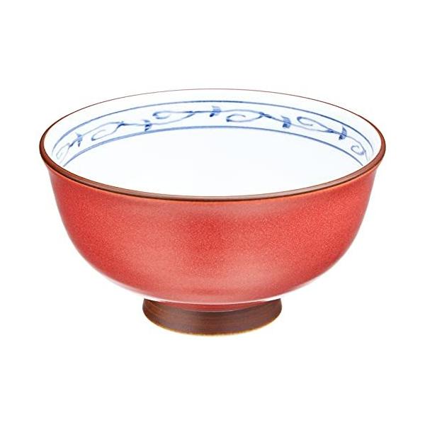 波佐見焼 軽量飯碗 彩釉兎絵柄 赤色 70882