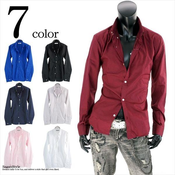 シャツ メンズ ドレスシャツ 長袖 日本製 無地 ウエストシェイプ 黒 白