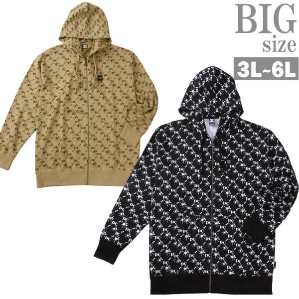 パーカー DCSHOES 大きいサイズ メンズ 総柄 ジップパーカ お洒落 デザイン ロゴプリント C070114-05 DC SHOES（ディーシーシューズ） パーカー 大きいサイズ メンズ 総柄