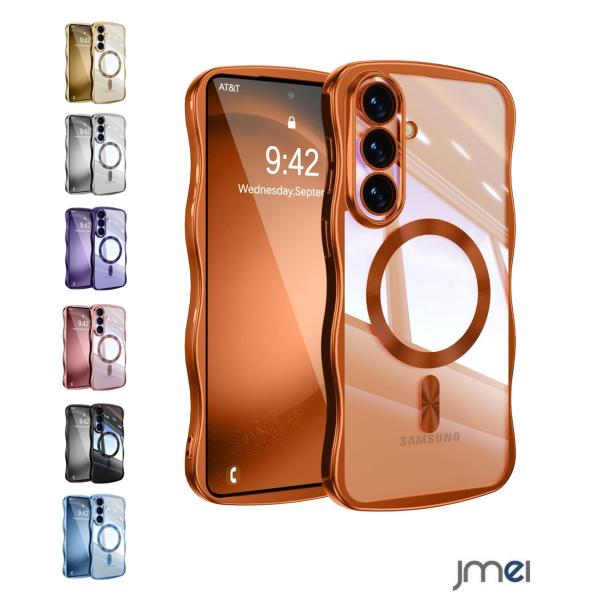 Galaxy S26 ケース MagSafe対応 メッキ 背面クリア なみなみ 透明 Galaxy S26 Ultra 波形 高級TPU素材 ソフト 衝撃吸収 ストラップホール ギャラクシーS26