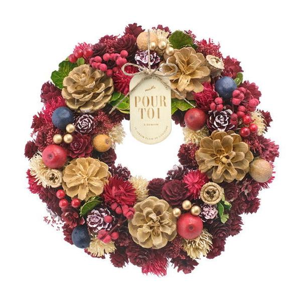 クリスマスリースの新作が登場！赤い木の実やパーツをふんだんに使用しました。温かみのある、ナチュラルなクリスマスを演出してくれます。玄関やお部屋、店舗内に飾ればとても華やかで素敵な空間に。早いうちから飾って楽しんじゃいましょう☆こちらのリース...