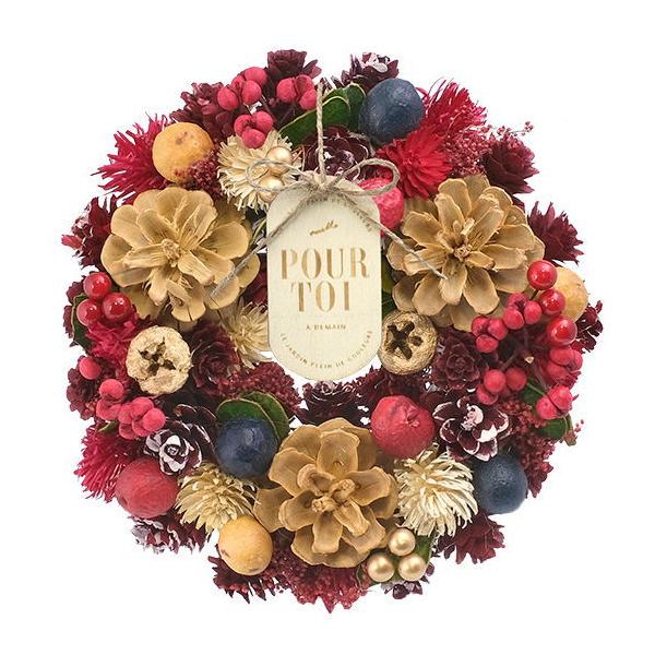 クリスマスリースの新作が登場！赤い木の実やパーツをふんだんに使用しました。温かみのある、ナチュラルなクリスマスを演出してくれます。玄関やお部屋、店舗内に飾ればとても華やかで素敵な空間に。早いうちから飾って楽しんじゃいましょう☆こちらのリース...