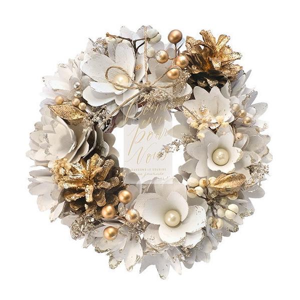 ロマンチックなホワイトクリスマスを連想させる白くてキラキラしたリースです。淡いトーンが大人っぽい上品さを演出します♪ラメ加工が施されているので、きらきらと輝き玄関やお部屋に上品な華やかさをプラス！リース上部には麻紐が付いていますので、すぐに...