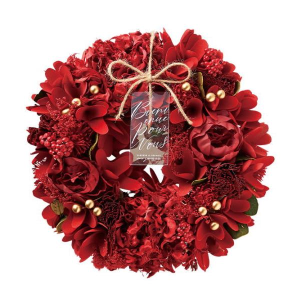 春リースの新作が登場！真っ赤なカーネーションをイメージして作りました。飾るだけで華やかで素敵な空間を手軽に演出できます♪こちらのリースは、プレゼントに最適なギフトボックス付です。サイズ：幅約23.0cm×奥行約7.0cm×高さ約23.0cm...