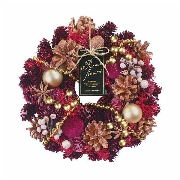 深みのある色合いのベロア生地と、 繊細にきらめくゴールドの高級感のあるパーツでアレンジ。赤を基調とした高級感あふれるリースで華やかな大人のクリスマスを演出します。ラメ加工が施されているので、きらきらと輝き玄関やお部屋に上品な華やかさをプラス...