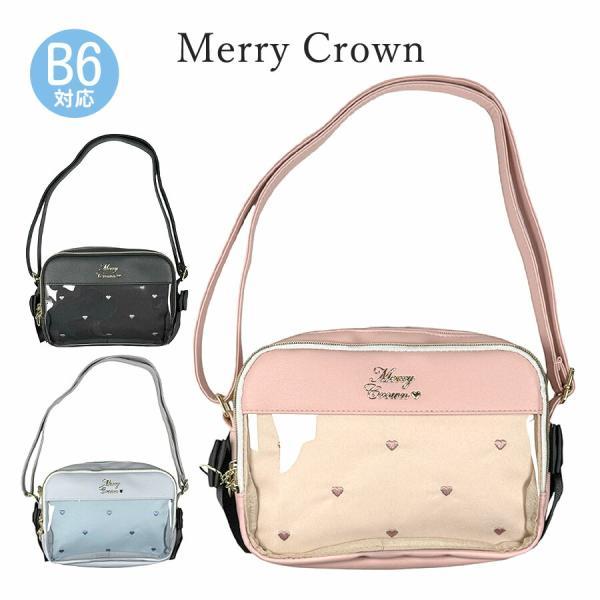 ■mea-511 Merry Crown メリークラウン ハート刺繍 ヨコ型ショルダークリア素材になっているフロントポケットにはループが付いておりキーホルダーなどを掛けられるので推し活ができちゃう。500mlのペットボトルも収納可能なのでお...