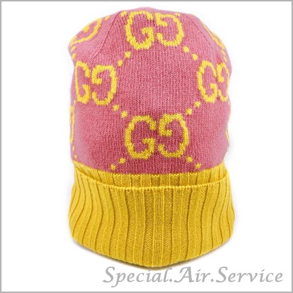 GUCCI グッチ HAT MUCH G バイカラーロゴ ニット帽 GG柄 ピンク 