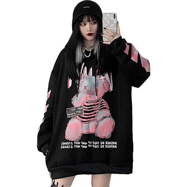 病みかわいい くま柄 パーカー フード付き レディース ゆったり 韓国ファッション 原宿系 ストレート系 大きいサイズ S S 齋藤商店ヤフー店 通販 Yahoo ショッピング