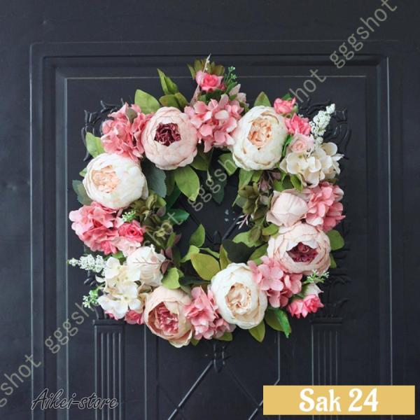 直径（外径）：約35cm/40cm/50cm/60cm 40cm*1=クリスマスリース本体*140cm*2=クリスマスリース本体*2大切な人と共にクリスマスをお楽しみください。◎【リアルに見える】春の花の花輪は、人工の牡丹、バラ、牡丹の葉、...