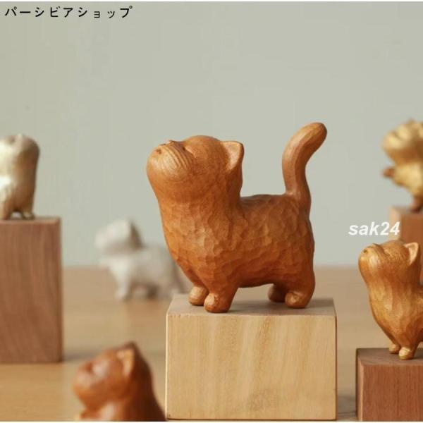 可愛い猫の木彫り置物 招き猫 | 室内装飾 木製招き猫 おもちゃ 雑貨