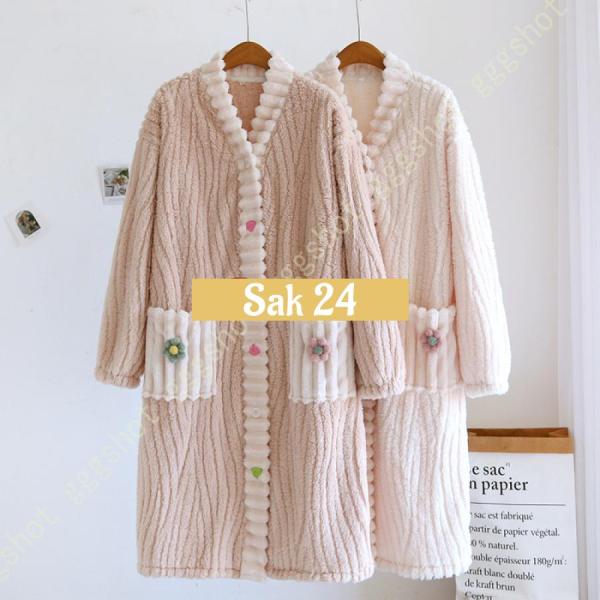 厚手 ナイトウェア フランネル 長袖 ルームワンピース レディース 前開き 便利服 春 秋 冬 防寒 もこもこ パジャマ バスローブ ネグリジェ ロング お姫様