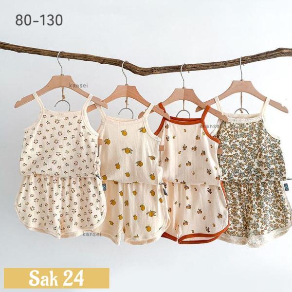 キャミソール部屋着2点セット素材：コットン100%サイズ：80 推奨身長70-80cm　推奨体重7.5-10kg 90 推奨身長80-90cm　推奨体重10-12.5kg 100 推奨身長90-100cm　推奨体重12.5-15kg110 ...