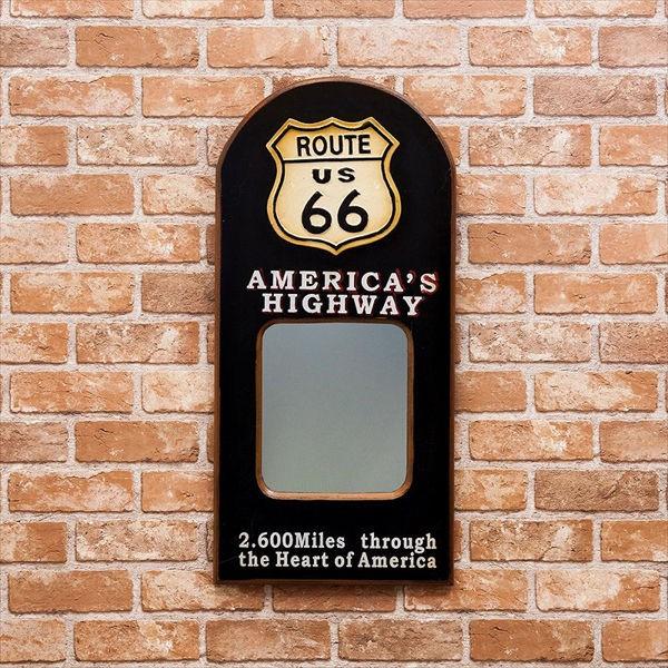 鏡 ウォールミラー 壁掛け ROUTE66 アメリカ雑貨 ガレージ レトロ アンティーク パブサインミラー ルート66