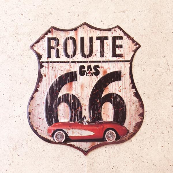 ブリキ看板 アメリカン雑貨 アンティークエンボスプレート ダイカット Route 66 世田谷ベース...