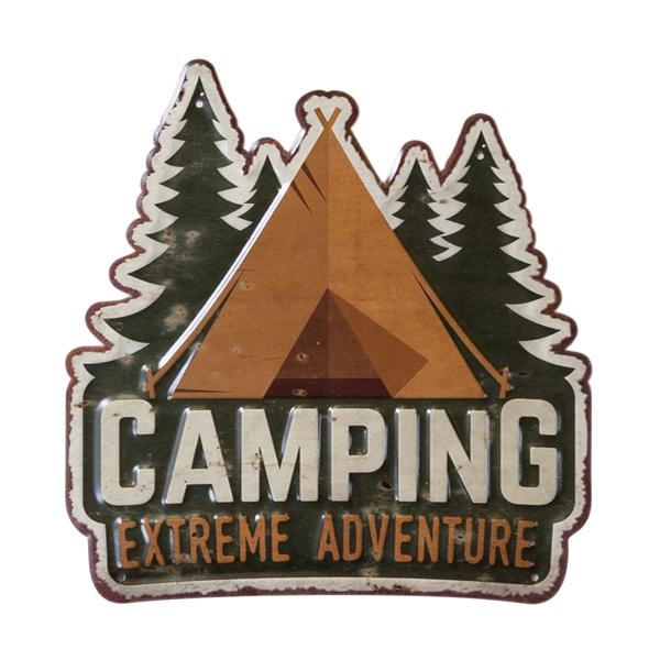 ブリキ看板 アンティーク  CAMPING エンボスプレート メタル レトロ アメリカン アメリカ雑貨