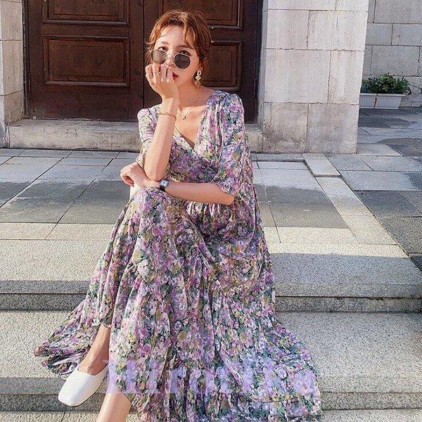 マキシワンピース レディース 40代ワンピース 夏 ロングワンピース シフォンワンピース 花柄 Vネック オシャレ 結婚式ドレス お出かけ 大人 30代 50代 S Tsu14lyq40 さかえ 通販 Yahoo ショッピング