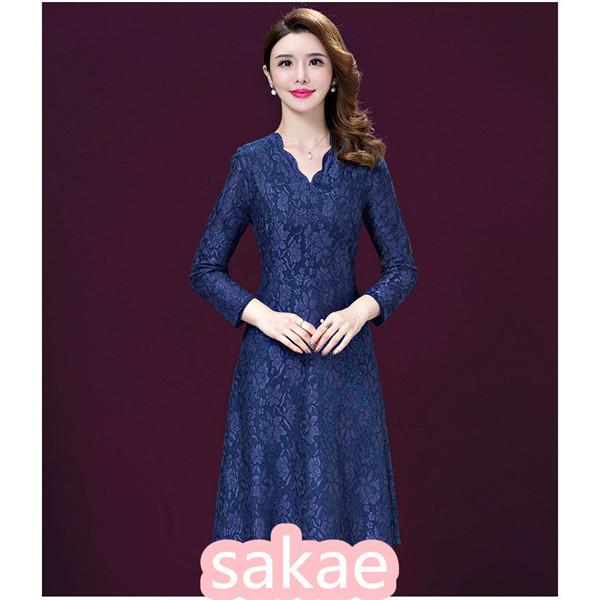フォーマルドレス 結婚式 ミセス 60代 50代 大人 親族 フォーマルワンピース レディース 代 30代 40代 ロング丈 冬 秋 袖あり ミモレ丈 ネイビー Sakac46 さかえ 通販 Yahoo ショッピング