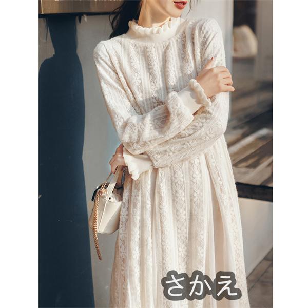 レースワンピース 白 上品 レディースファッション 女 21 冬 新作 長袖 ロングワンピース ロング丈 スカート 腰を収める 着痩せ きれいめ 高級感 Skalyq さかえ 通販 Yahoo ショッピング