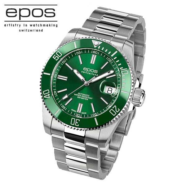 エポス（EPOS） ダイバーモデル スイス製自動巻 グリーン文字盤 500m
