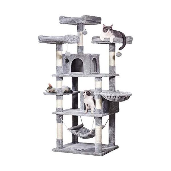 JISSBON MQ Large Cat Tree Cat Tower with Sisal Scratching Posts Plush Perches Condos Hammock, 67'' Cat Activity Centres Kittens Furniture Pl