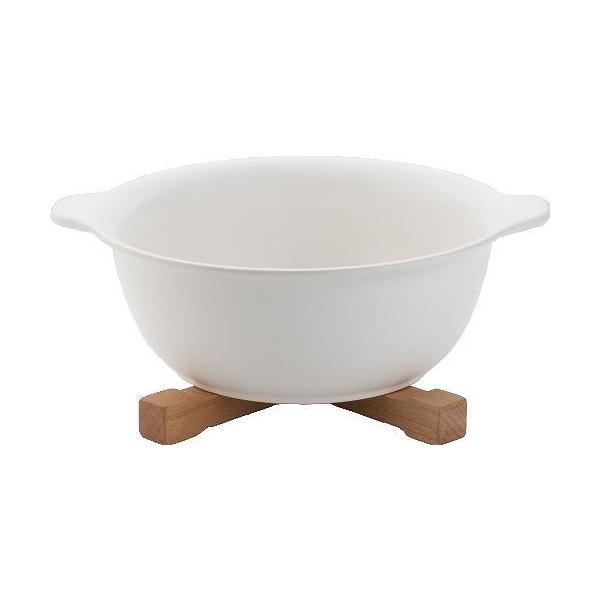 IH対応 陶製ラーメン鉢 白 木製鍋敷付き