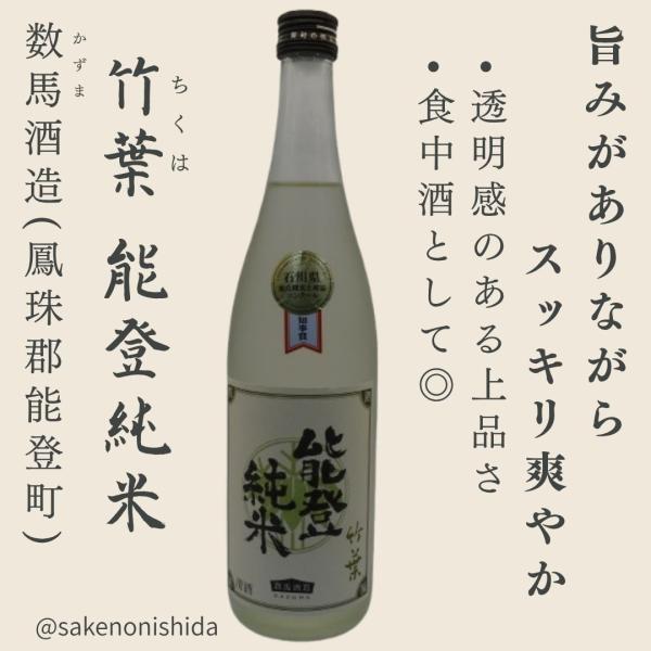 竹葉（ちくは） 能登純米 720ml瓶 石川県鳳珠郡能登町：数馬酒造 [地酒] 能登の日本酒を飲んで復興支援キャンペーン