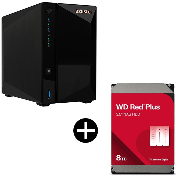ASUSTOR AS3302T v2 DRIVESTOR Pro Gen2 NAS(2ベイ) + WESTERN DIGITAL WD80EFPX WD Red Plus Internal NAS向け 内蔵HDD (3.5インチ 8TB 256MB) セット