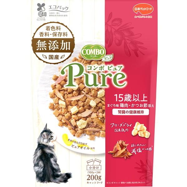 他サイト： 日本ペットフード コンボ ピュア キャット 15歳以上 まぐろ味・鶏肉・かつお節添え 200gの商品画像