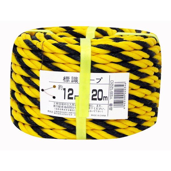 ユタカメイク PE標識ロープ (巻物) 12mm×20m 黄/黒