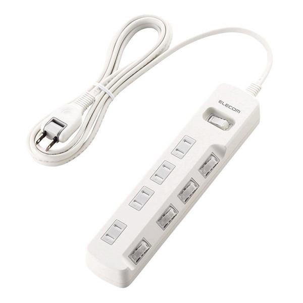 ELECOM T-K8A-2425WH �z���C�g �ꊇ&amp;�ʃX�C�b�`�t ���K�[�h�^�b�v(2�s���E4��/2.5m)