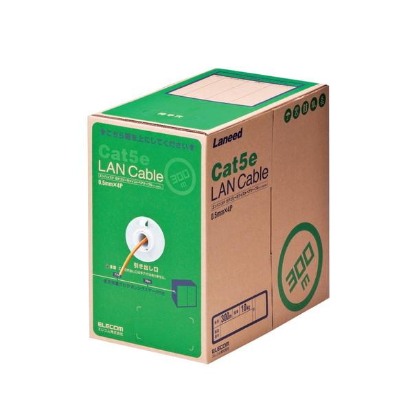 LAN�P�[�u�� ELECOM �G���R�� LD-CT2/DR300/RS RoHS�Ή�LAN�P�[�u�� CAT5E 300m �ȈՃp�b�P�[�W �I�����W ���[�J�[����