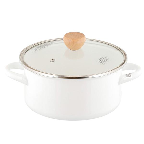 ベストコ NQ-0253 両手鍋 ホーロー キャセロール 20cm ガラス蓋付き IH