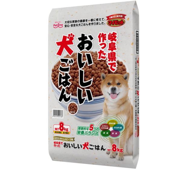 他サイト： ［ペットフード］１ケースで１梱包　ペットライン　マイビット　１歳から　成犬用【おいしい犬ごはん】　８ｋｇ　１個（8kg 犬 国産 成犬期用）ペットラインの商品画像