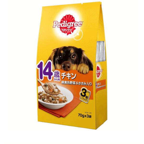 ペディグリー ドッグフード 14歳から用 チキン＆緑黄色野菜 ささみ入り 70g×3袋入×48個セット 犬用