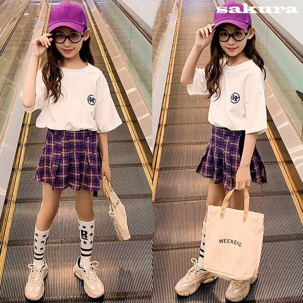 子供服セットアップキッズ女の子夏2点セット上下セットtシャツ半袖ミニスカートチェック柄ジュニアおしゃれ可愛いカジュアル小学生新品150cm Sakurara Vulmr6 サクラ 通販 Yahoo ショッピング
