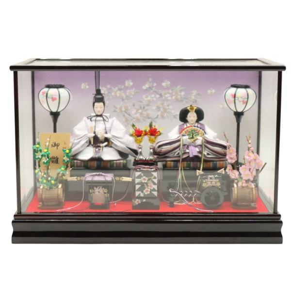雛人形 親王飾り ガラスケース入り 桜柄 雛人形 ケース飾り 春華 三五 親王 桜刺繍 花梨塗り枠ガラスケース