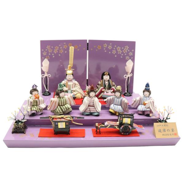 雛人形 木目込み雛 遊園の宴 柿沼東光 木目込七人 桜柄紫屏風 2024