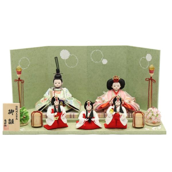 雛人形 五人平飾り 澄音〜すみね 尚好 柳親王 三寸官女 金襴 手描き雪輪屏風 2025-yg022 幅50cm 平飾