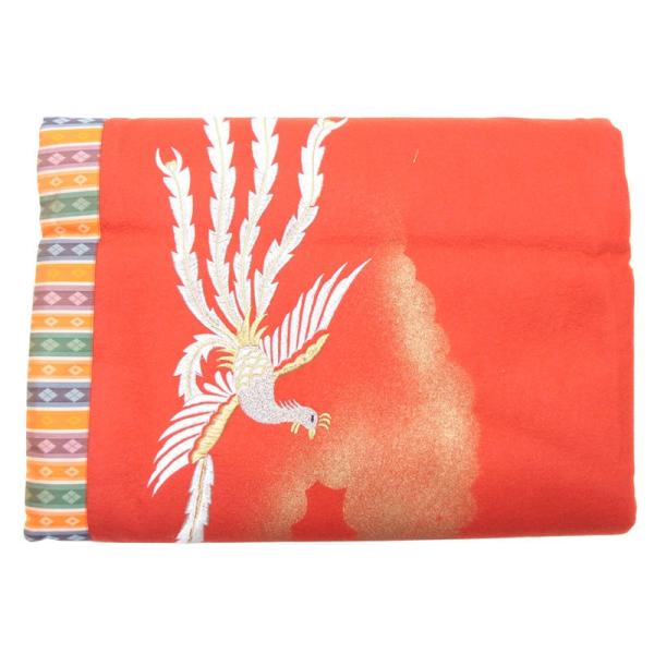 アウトレット品 三月毛せん 雛人形用 45×7 鳳凰刺繍入 繧繝付き 赤毛氈