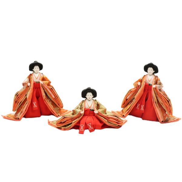 アウトレット品 雛人形 三人官女単品 人形のみ 高さ26cm 菊桜（朱