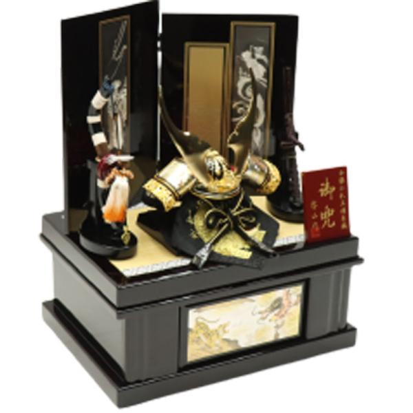 アウトレット品 五月人形 兜 収納飾り 49cm 玄武兜 龍虎彫金屏風 24a