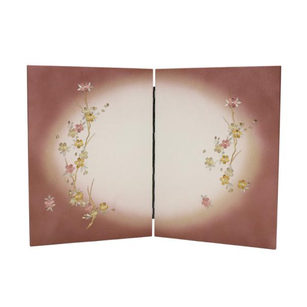 屏風　15号刺繍屛風　花丸柄 アウトレット品 インテリア 屏風単品 16号 桜刺繍P紫ぼかし 二曲屏風