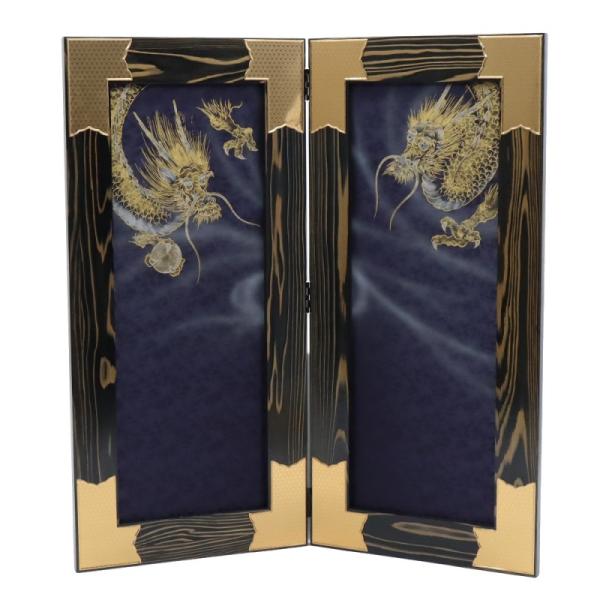 アウトレット品 屏風単品 二曲屏風 35号 パープル 手描き龍 レトロ