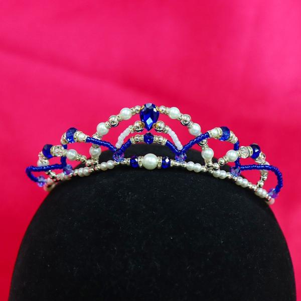 ティアラ ブルーシルバーパール丸太ビーズ台座付きガラスストーン