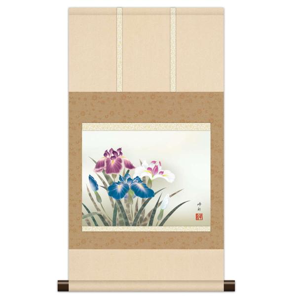 本格ミニ掛軸 現代日本画 夏花鳥 菖蒲 KM3R2-038 : さくらソレイユ