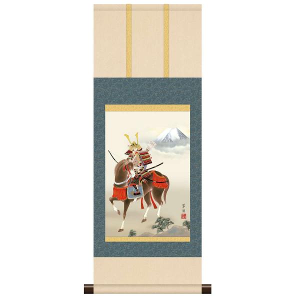 本格ミニ掛軸 現代日本画 端午の節句 馬上武者 KM3R2-117 : さくら