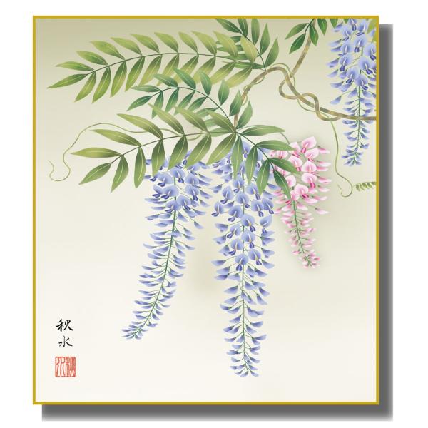 色紙絵 四季絵 花鳥画 藤花 K1-25A : さくらソレイユ - 通販 - Yahoo